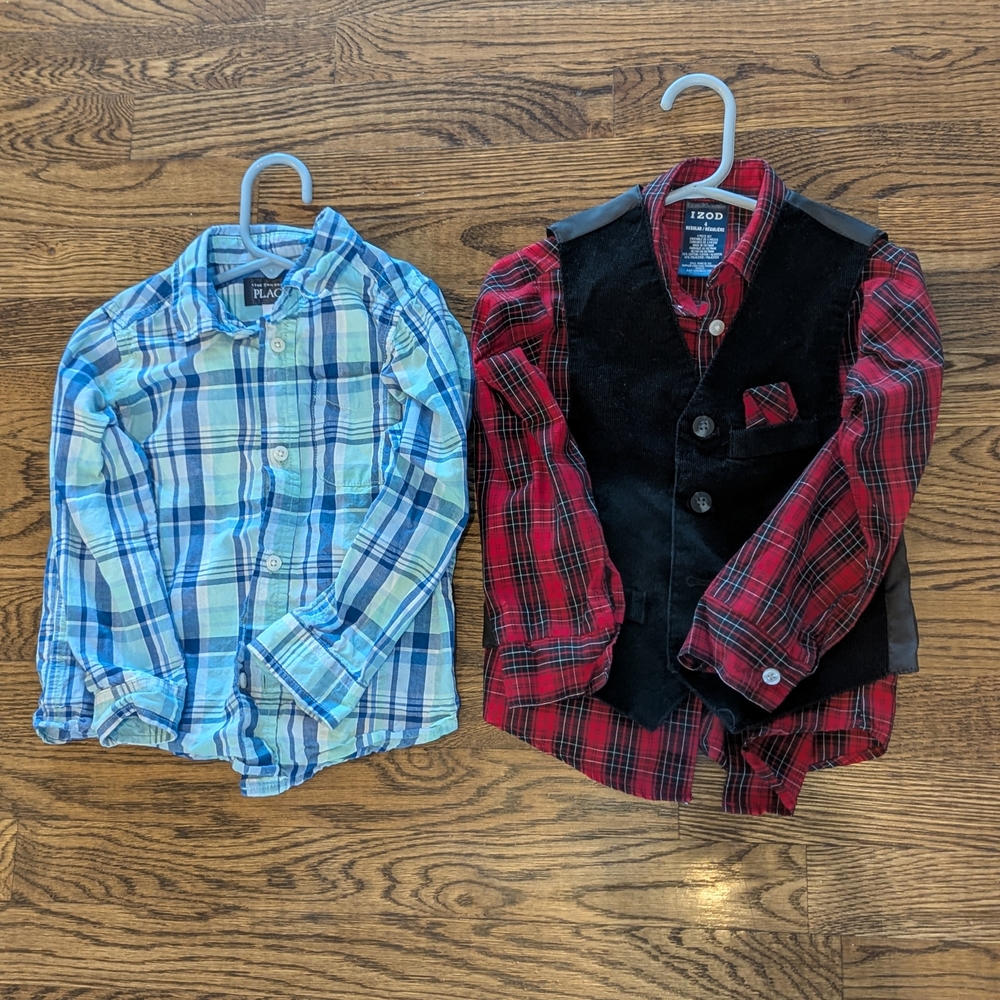 Plaid Kids Shirt Set - Blue and Red